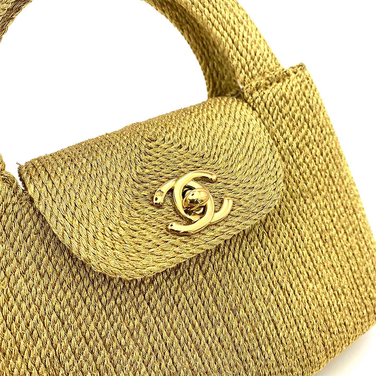 CHANEL VINTAGE KELLY TYPE MINI HAND BAG GOLD ROPE 90243197