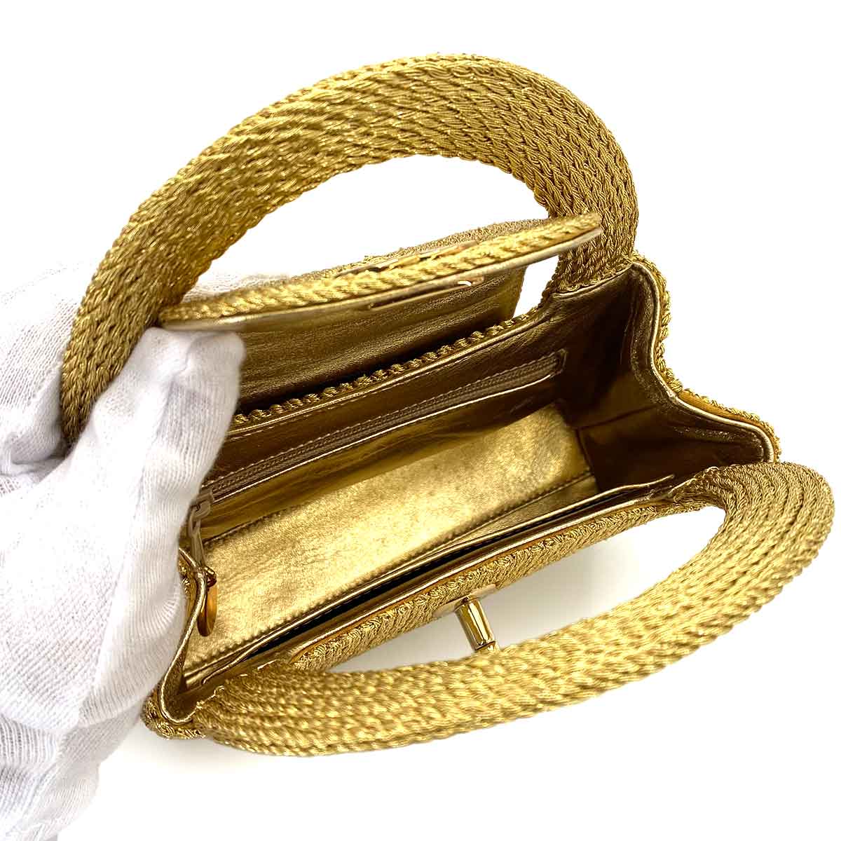 CHANEL VINTAGE KELLY TYPE MINI HAND BAG GOLD ROPE 90243197