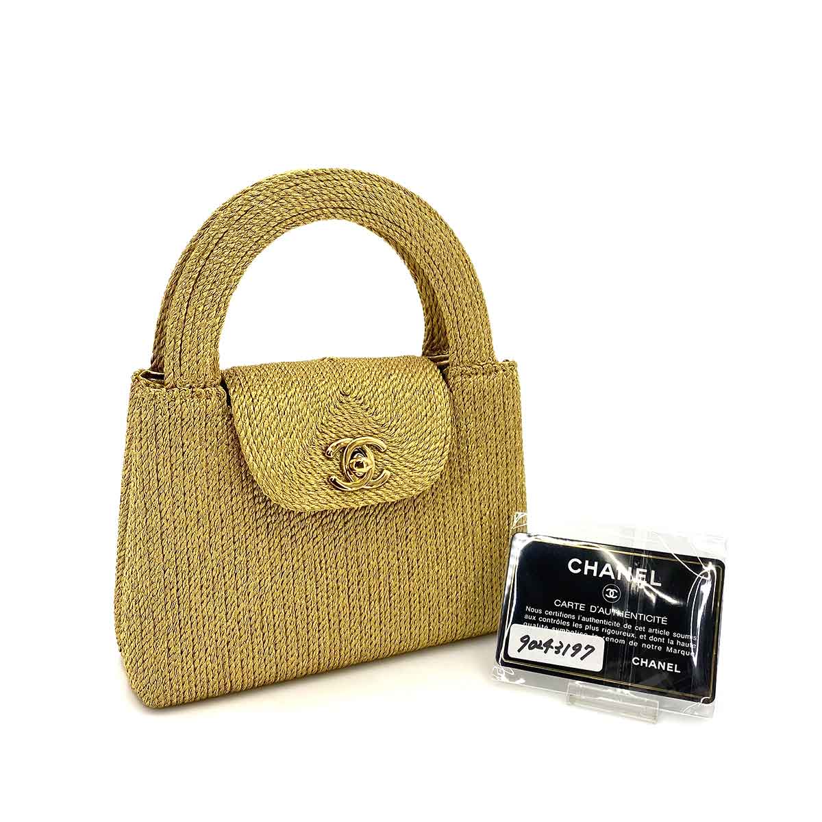 CHANEL VINTAGE KELLY TYPE MINI HAND BAG GOLD ROPE 90243197