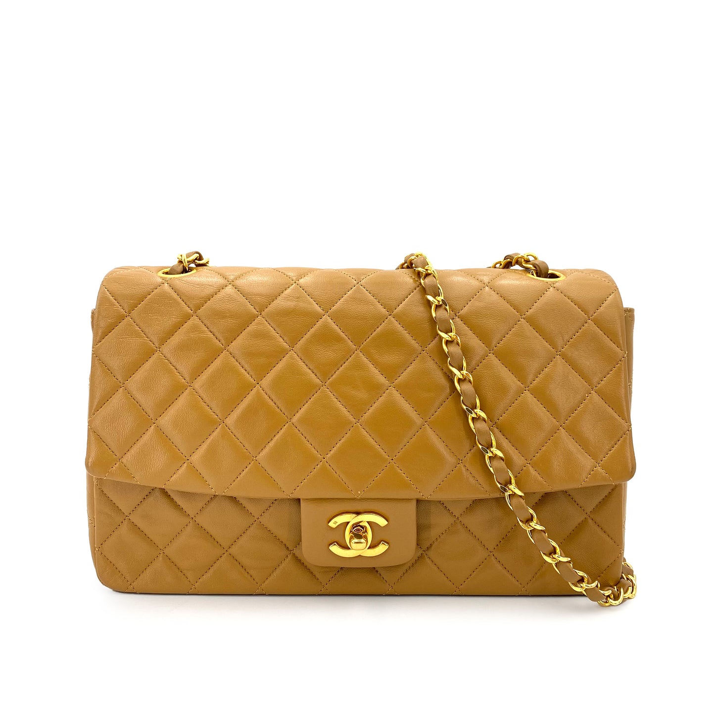 CHANEL VINTAGE MATELASSE CHAIN SHOULDER BAG BEIGE LAMB SKIN 90243198