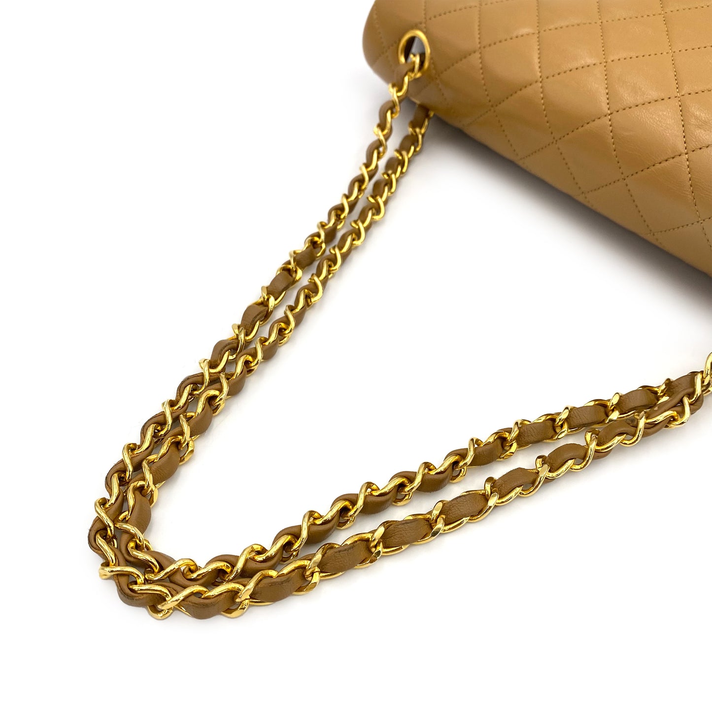 CHANEL VINTAGE MATELASSE CHAIN SHOULDER BAG BEIGE LAMB SKIN 90243198