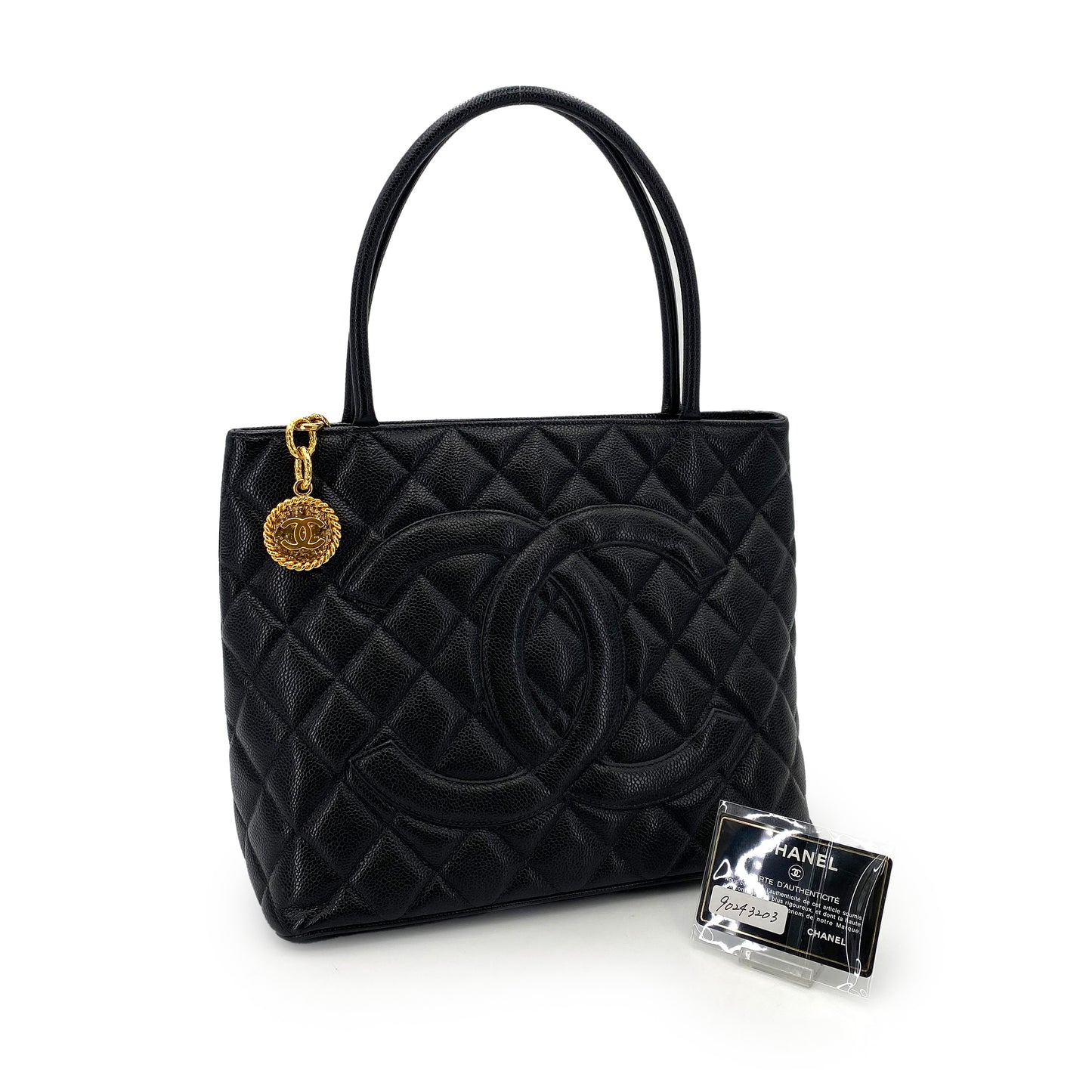 CHANEL VINTAGE MEDALLION TOTE BAG BLACK CAVIAR SKIN 90243203