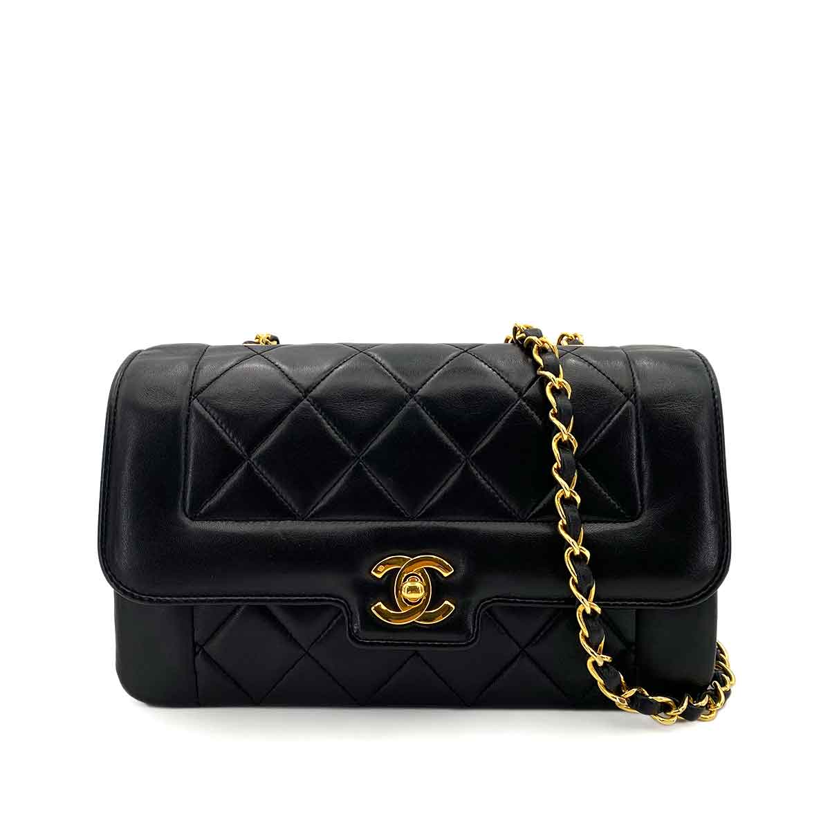 CHANEL VINTAGE MATELASSE CHAIN SHOULDER BAG BLACK LAMB SKIN 90243206