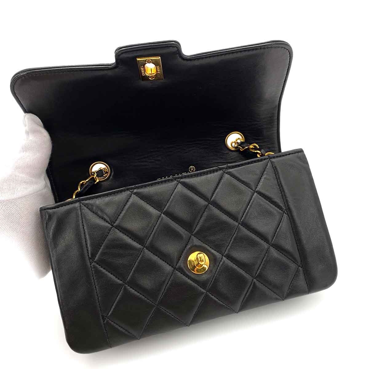 CHANEL VINTAGE MATELASSE CHAIN SHOULDER BAG BLACK LAMB SKIN 90243206