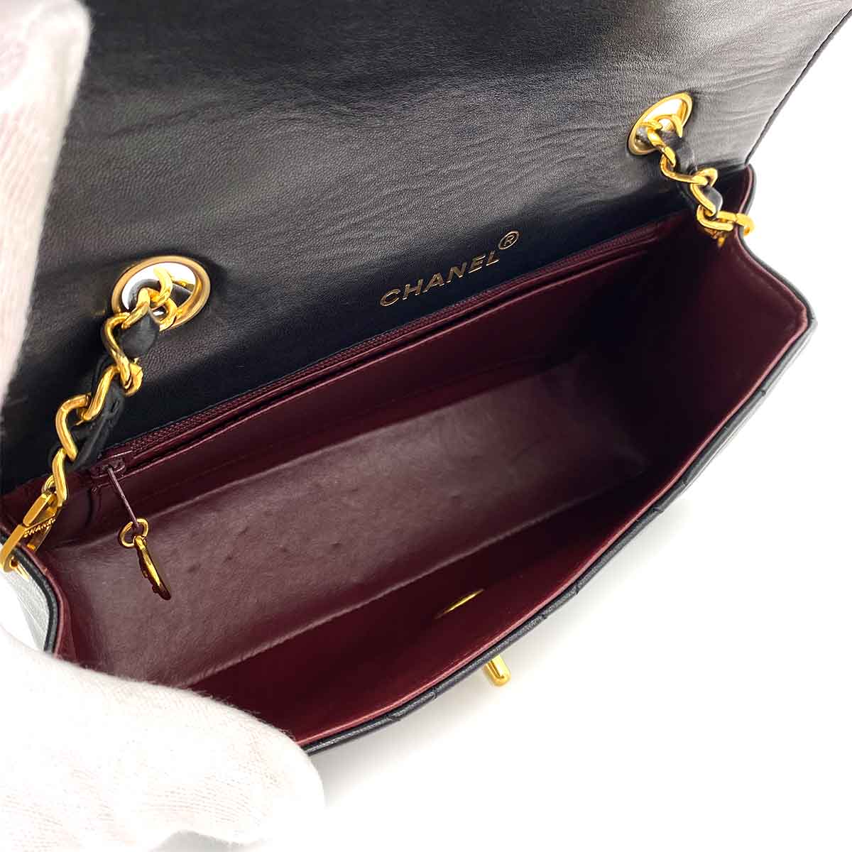 CHANEL VINTAGE MATELASSE CHAIN SHOULDER BAG BLACK LAMB SKIN 90243206