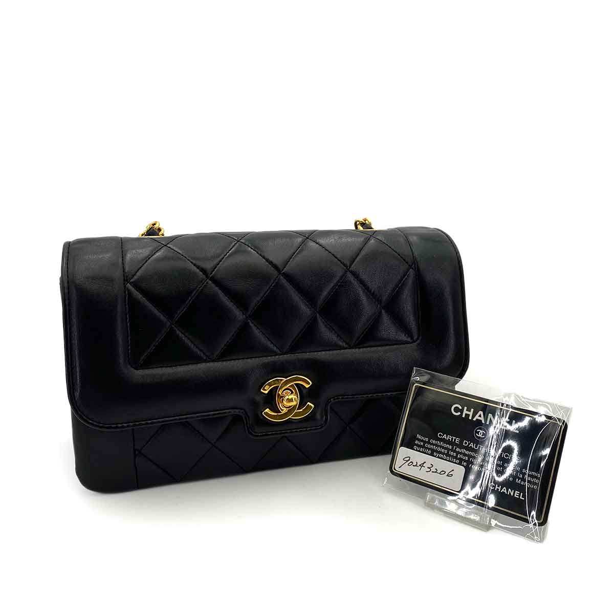 CHANEL VINTAGE MATELASSE CHAIN SHOULDER BAG BLACK LAMB SKIN 90243206