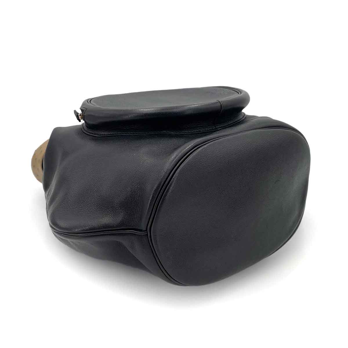 HERMES SMACK BLACK GULLIVER LIZARD OSTRICH HAND SHOULDER BAG 〇U GHW 90243208