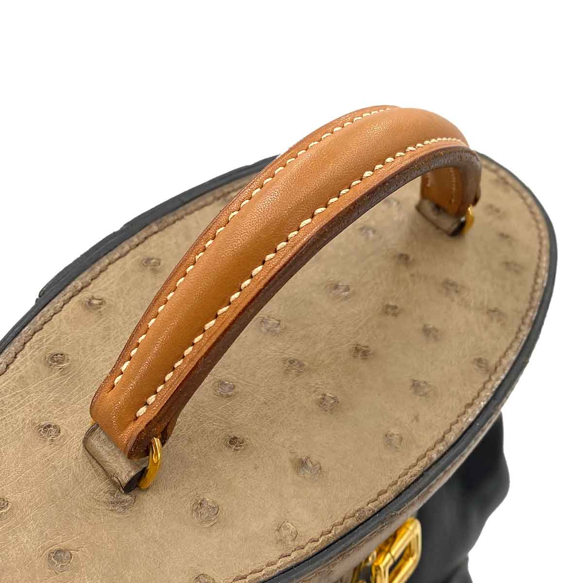 HERMES SMACK BLACK GULLIVER LIZARD OSTRICH HAND SHOULDER BAG 〇U GHW 90243208
