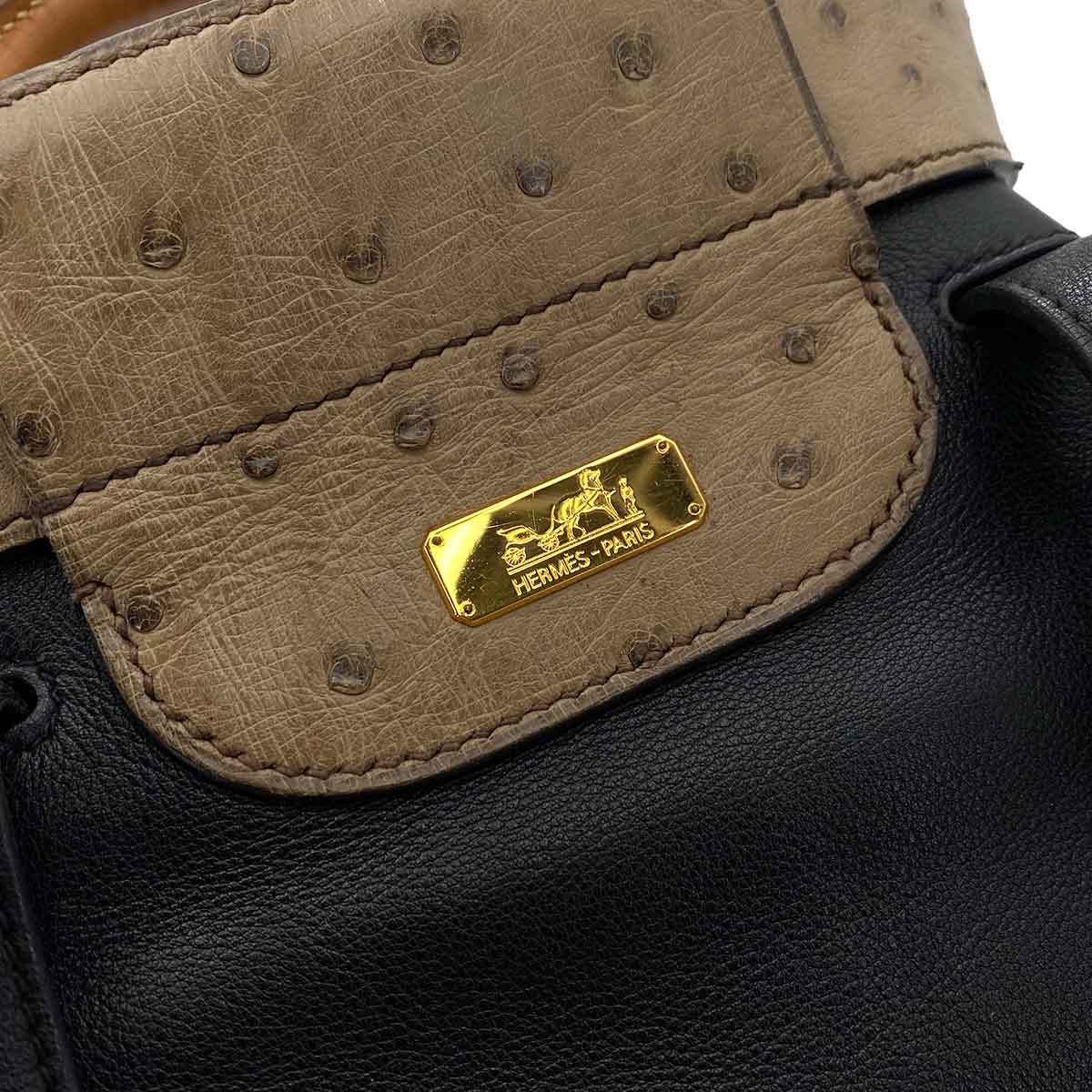 HERMES SMACK BLACK GULLIVER LIZARD OSTRICH HAND SHOULDER BAG 〇U GHW 90243208