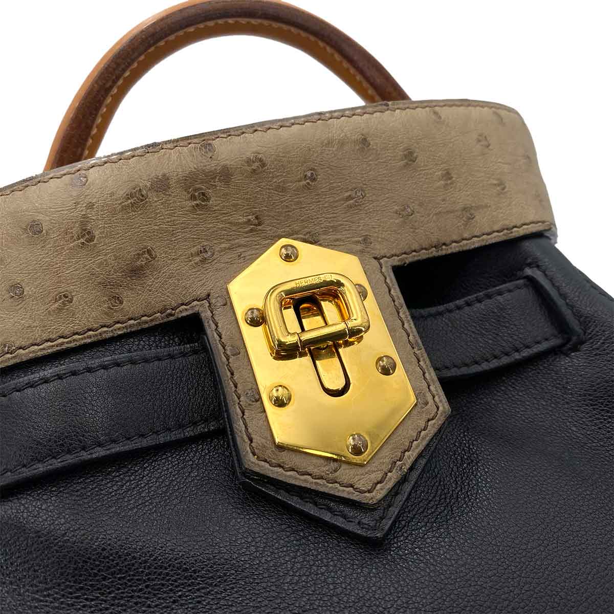 HERMES SMACK BLACK GULLIVER LIZARD OSTRICH HAND SHOULDER BAG 〇U GHW 90243208