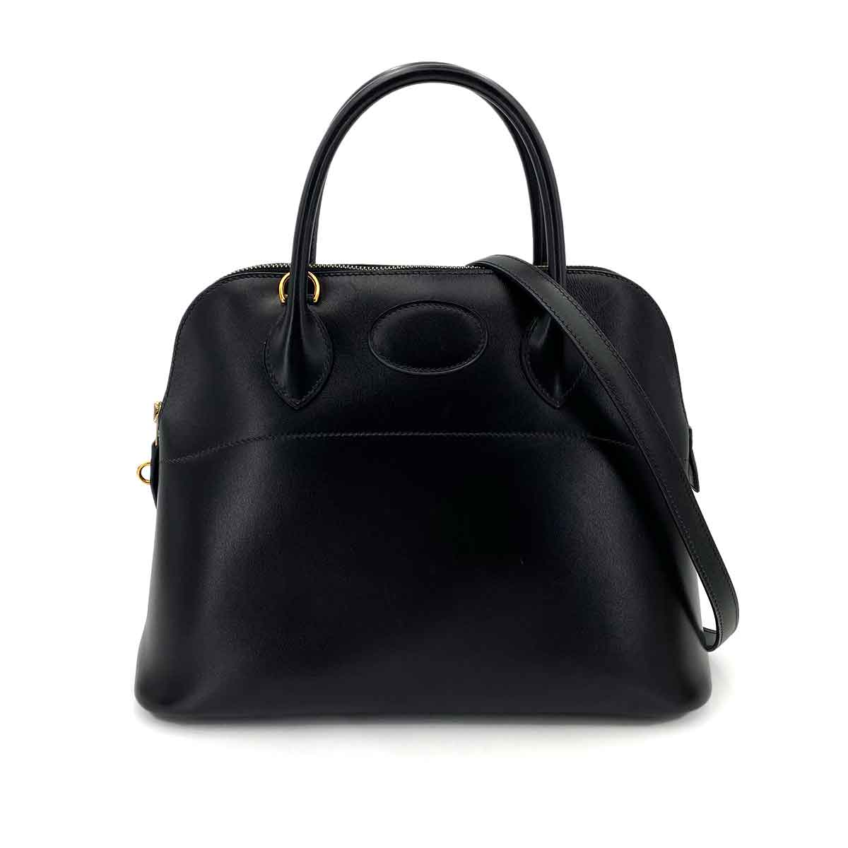 HERMES BOLIDE 31 BLACK BOXCALF HAND SHOULDER BAG □F 90243212
