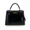 HERMES KELLY 28 SELLIER BLACK BOXCALF HAND SHOULDER BAG 〇Z 90243214 - PURPOSE