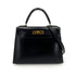HERMES KELLY 28 SELLIER BLACK BOXCALF HAND SHOULDER BAG 〇Z 90243214 - PURPOSE