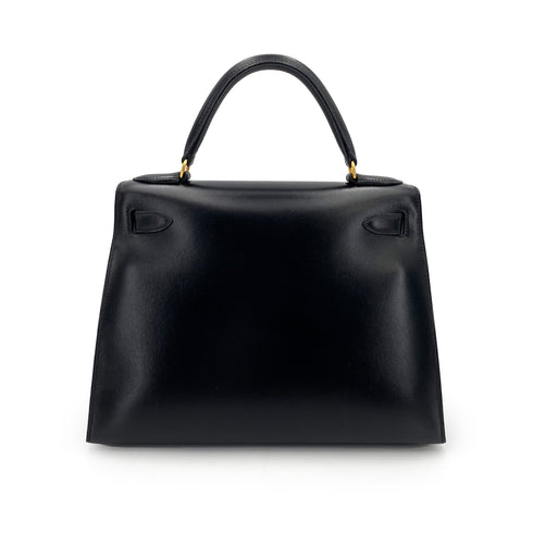 HERMES KELLY 28 SELLIER BLACK BOXCALF HAND SHOULDER BAG 〇Z 90243214 - PURPOSE