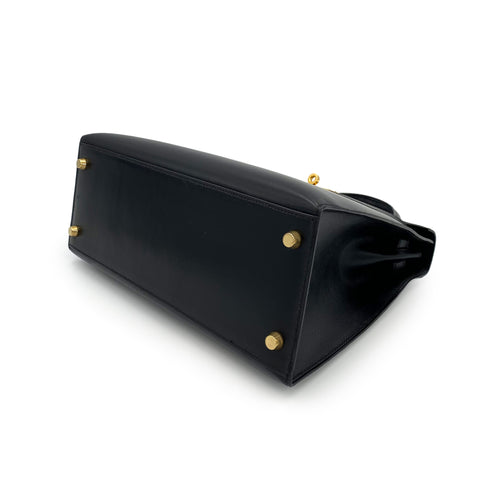HERMES KELLY 28 SELLIER BLACK BOXCALF HAND SHOULDER BAG 〇Z 90243214 - PURPOSE