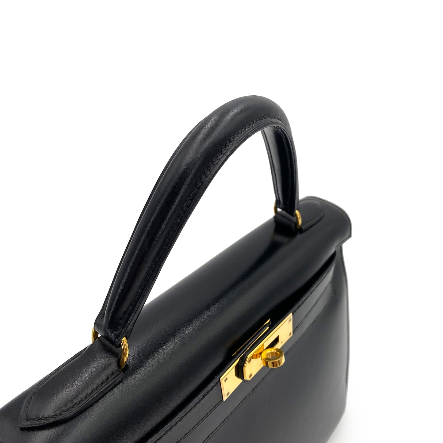HERMES KELLY 28 SELLIER BLACK BOXCALF HAND SHOULDER BAG 〇Z 90243214
