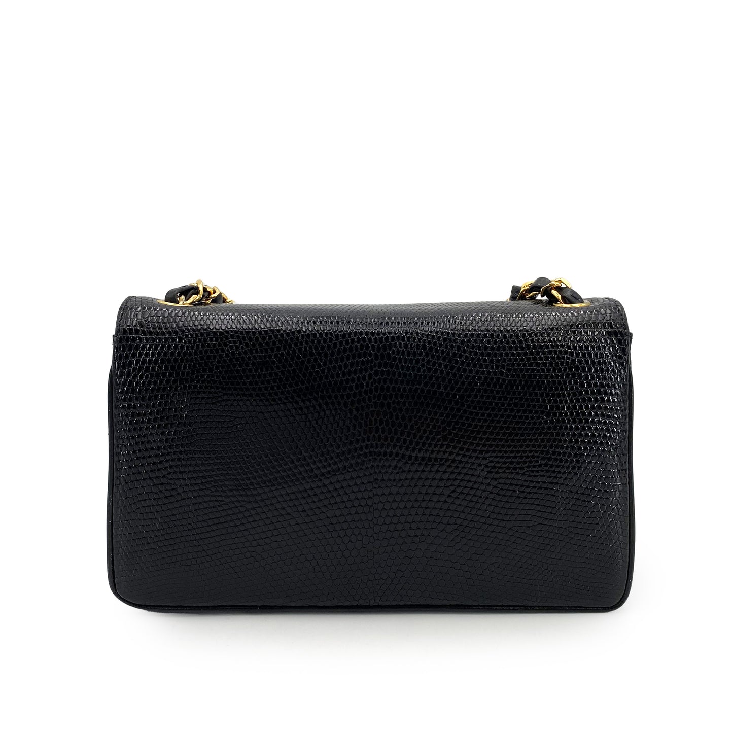 CHANEL VINTAGE BIG COCO CHAIN SHOULDER BAG BLACK LIZARD 90243228