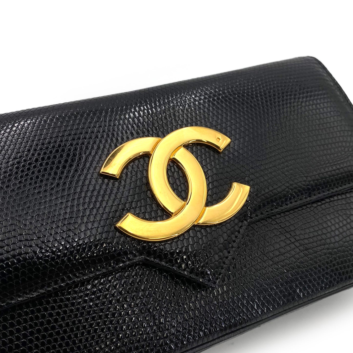CHANEL VINTAGE BIG COCO CHAIN SHOULDER BAG BLACK LIZARD 90243228