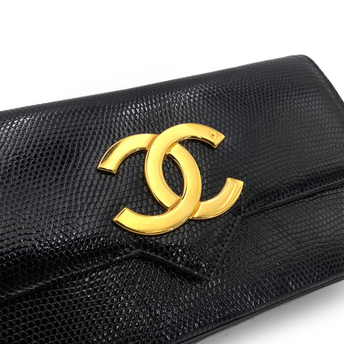 CHANEL VINTAGE BIG COCO CHAIN SHOULDER BAG BLACK LIZARD 90243228 - PURPOSE