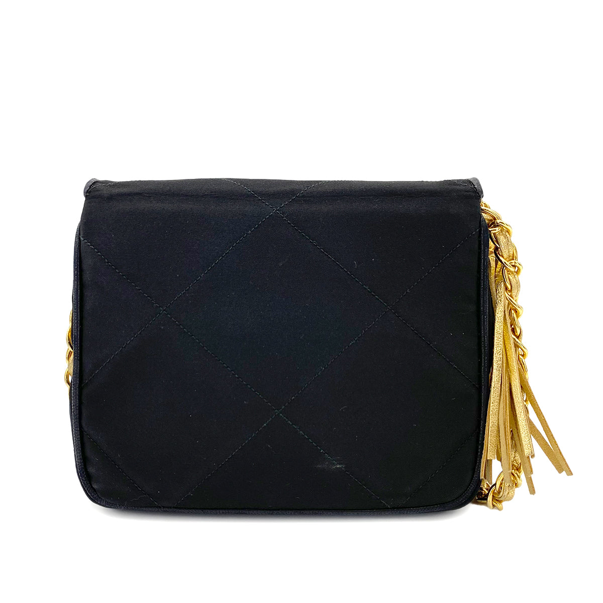 CHANEL VINTAGE FRINGE SHOULDER BAG BLACK SATIN 90243229