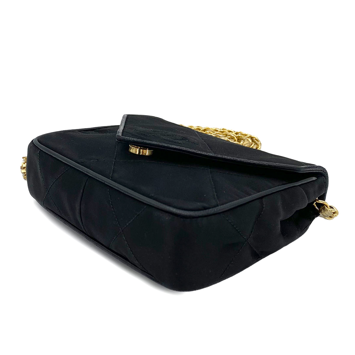 CHANEL VINTAGE FRINGE SHOULDER BAG BLACK SATIN 90243229