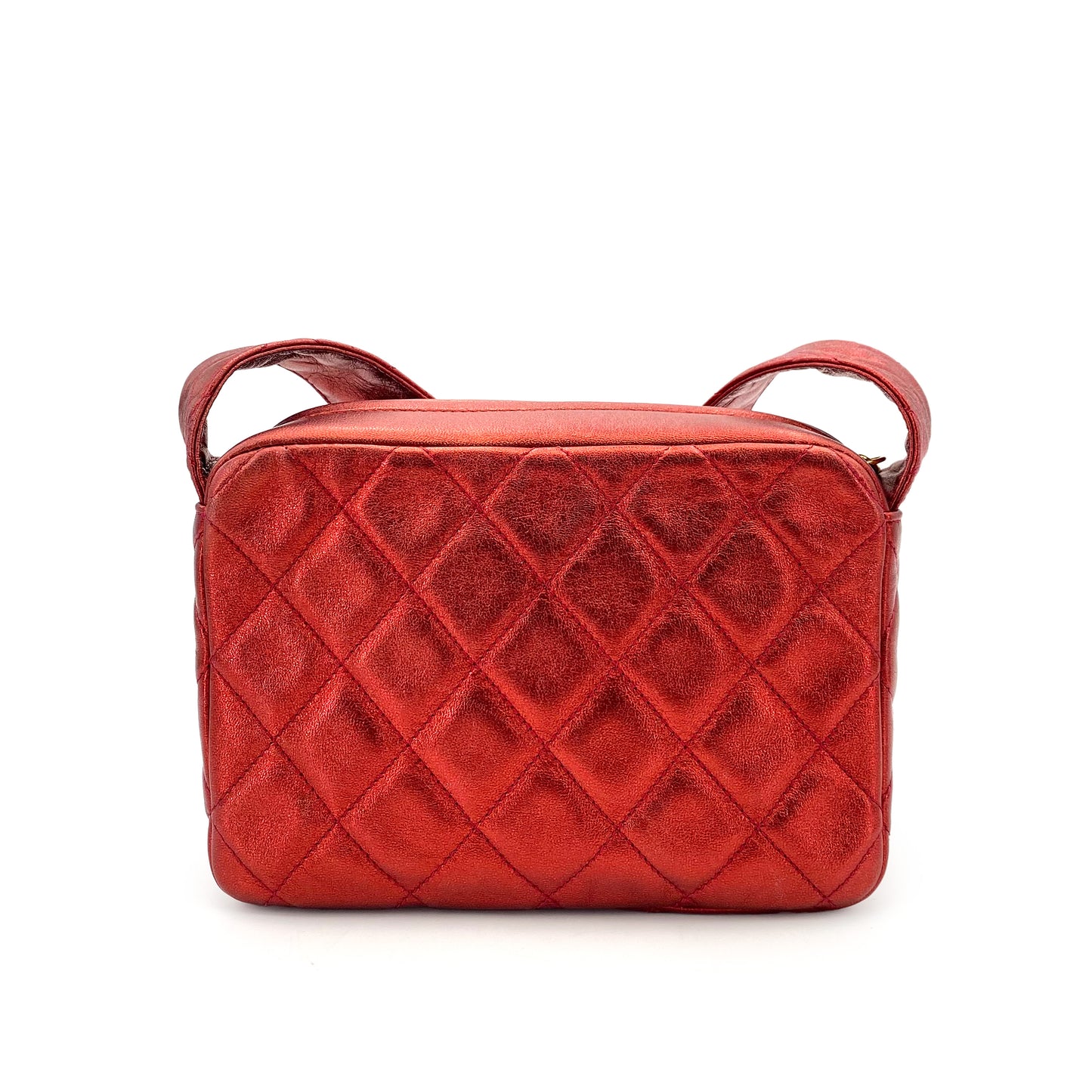 CHANEL VINTAGE MATELASSE FRINGE SHOULDER BAG METALLIC RED LAMB SKIN 90243230
