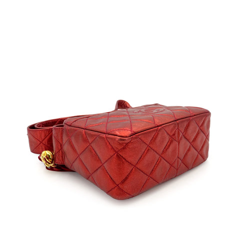 CHANEL VINTAGE MATELASSE FRINGE SHOULDER BAG METALLIC RED LAMB SKIN 90243230 - PURPOSE