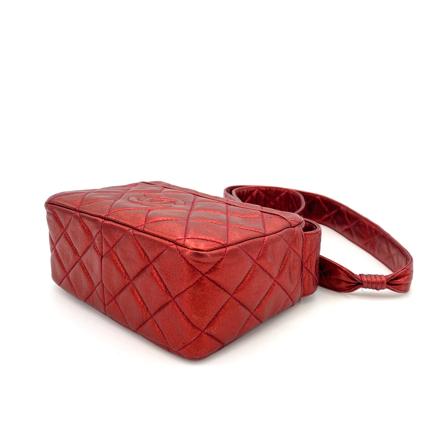 CHANEL VINTAGE MATELASSE FRINGE SHOULDER BAG METALLIC RED LAMB SKIN 90243230