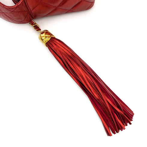 CHANEL VINTAGE MATELASSE FRINGE SHOULDER BAG METALLIC RED LAMB SKIN 90243230 - PURPOSE