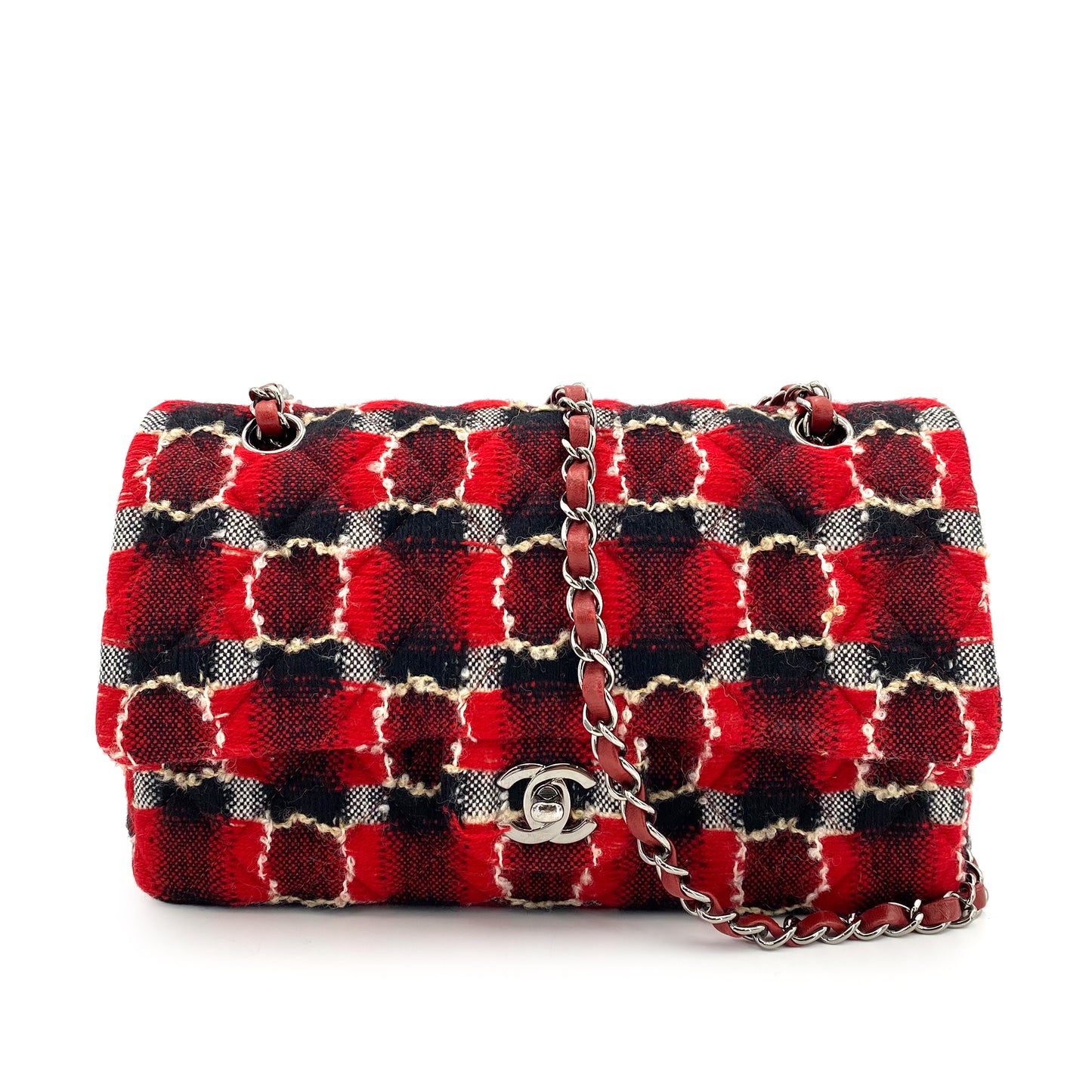 CHANEL CLASSIC FLAP MEDIUM TWEED MULTICOLOR CHAIN SHOULDER BAG 90243236