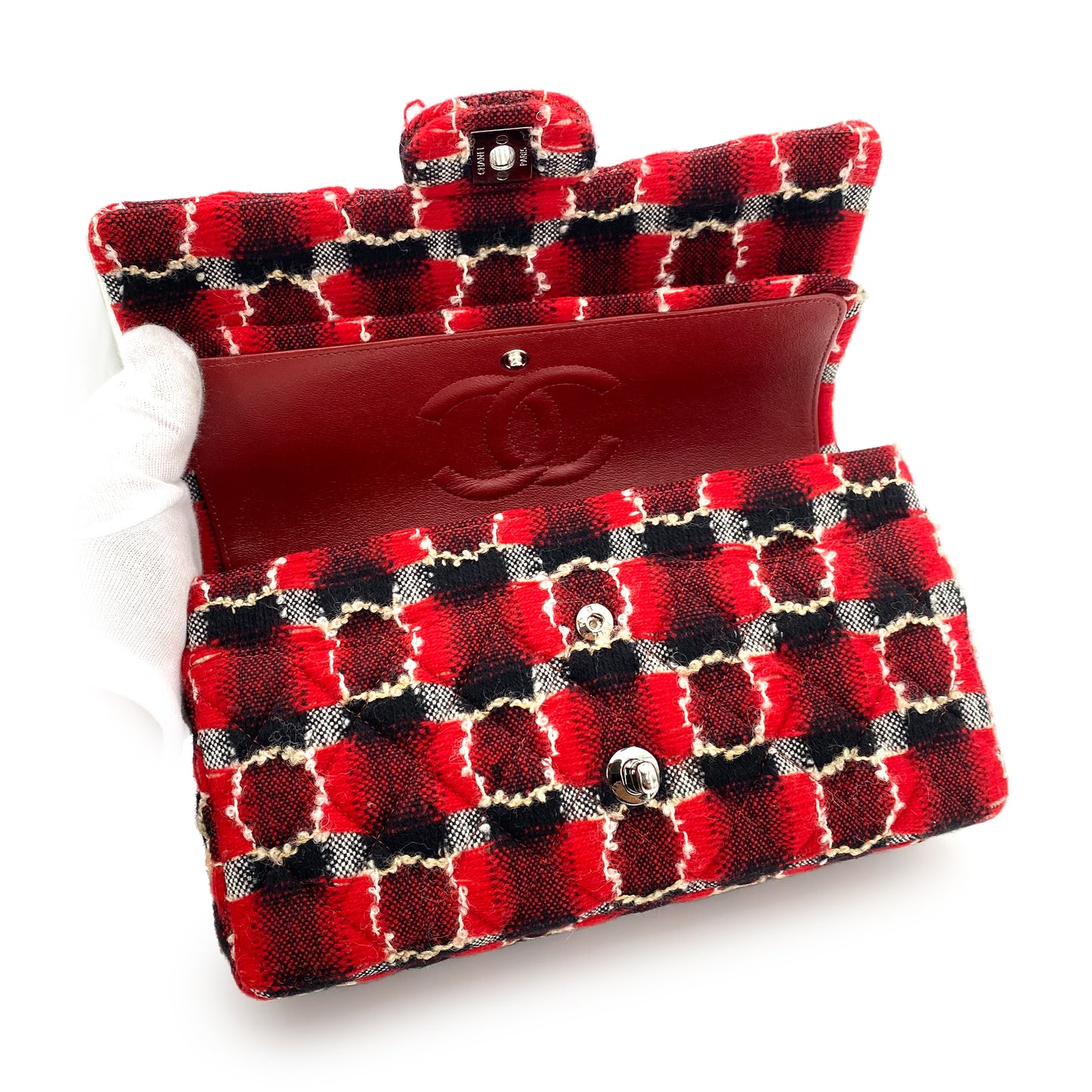 CHANEL CLASSIC FLAP MEDIUM TWEED MULTICOLOR CHAIN SHOULDER BAG 90243236