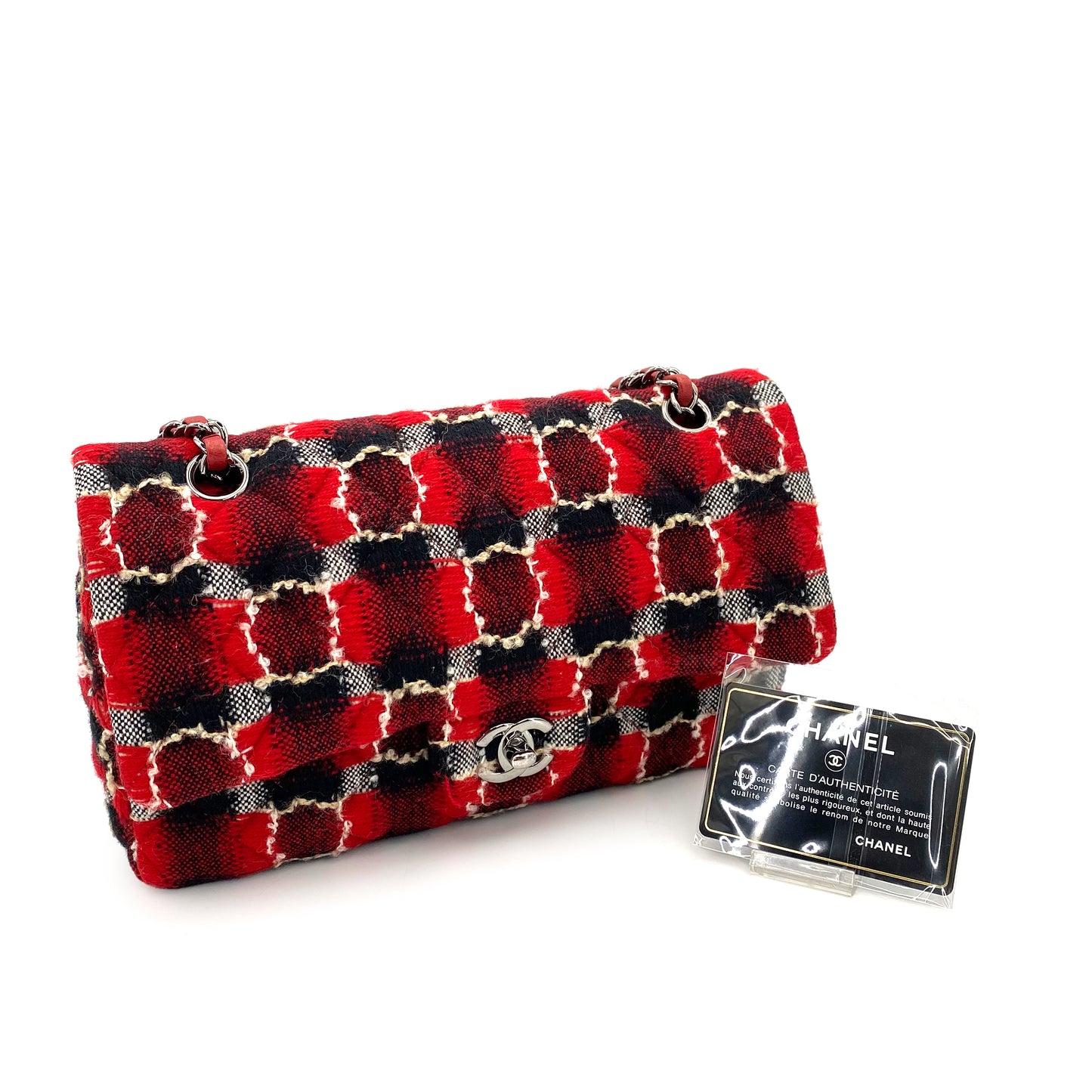 CHANEL CLASSIC FLAP MEDIUM TWEED MULTICOLOR CHAIN SHOULDER BAG 90243236