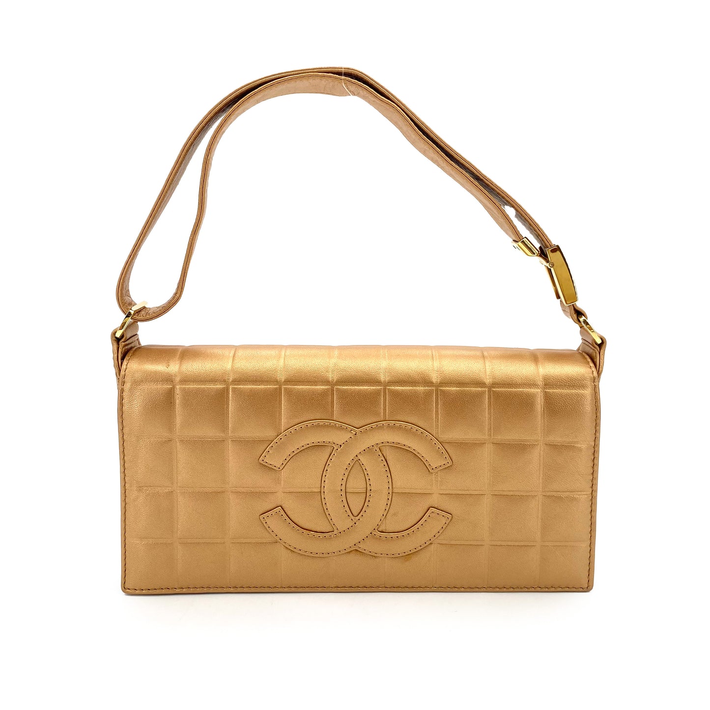 CHANEL VINTAGE CHOCOLATE BAR SHOULDER BAG CHAMPANGNE GOLD LAMB SKIN 90243237