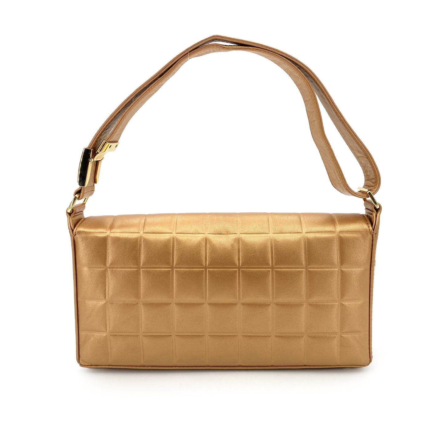 CHANEL VINTAGE CHOCOLATE BAR SHOULDER BAG CHAMPANGNE GOLD LAMB SKIN 90243237