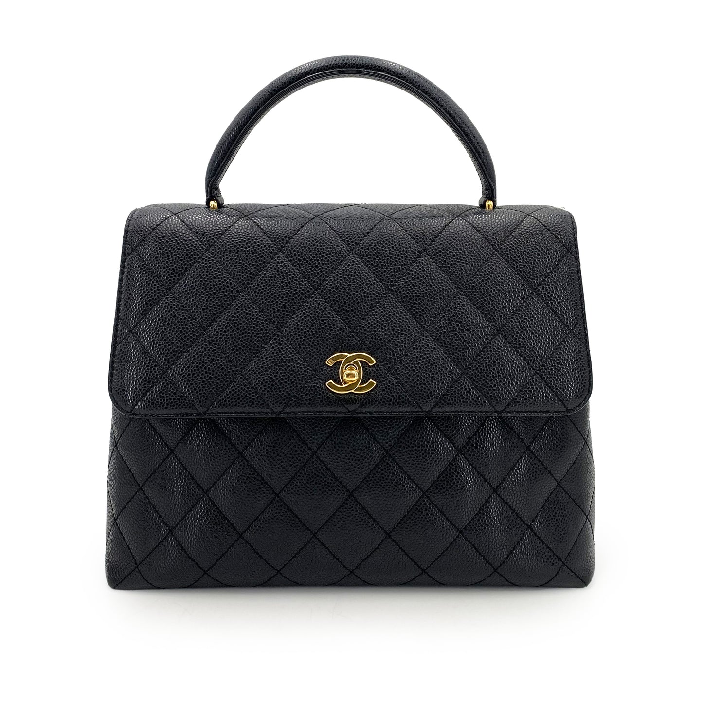 CHANEL VINTAGE MATELASSE HAND BAG BLACK CAVIAR SKIN 90243238