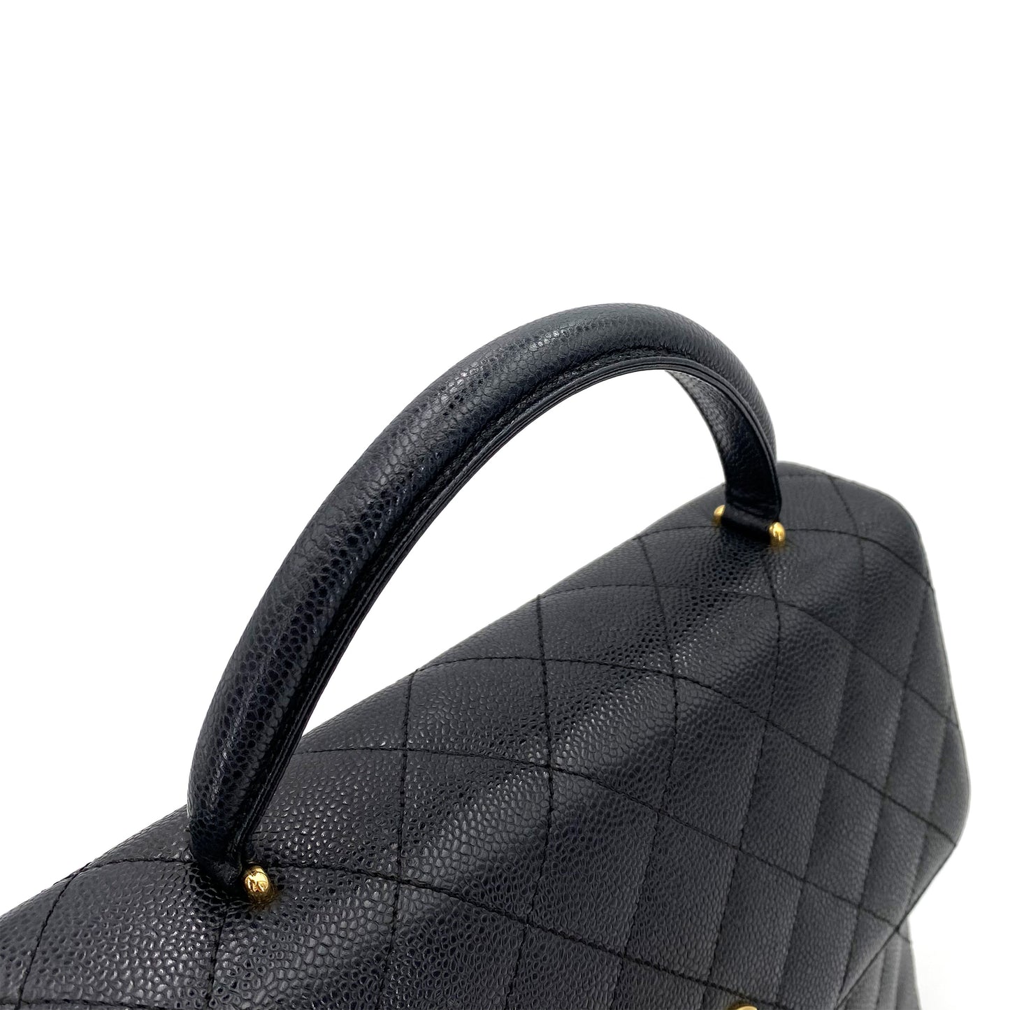 CHANEL VINTAGE MATELASSE HAND BAG BLACK CAVIAR SKIN 90243238