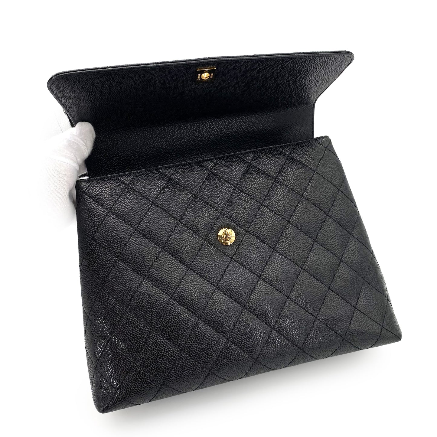 CHANEL VINTAGE MATELASSE HAND BAG BLACK CAVIAR SKIN 90243238