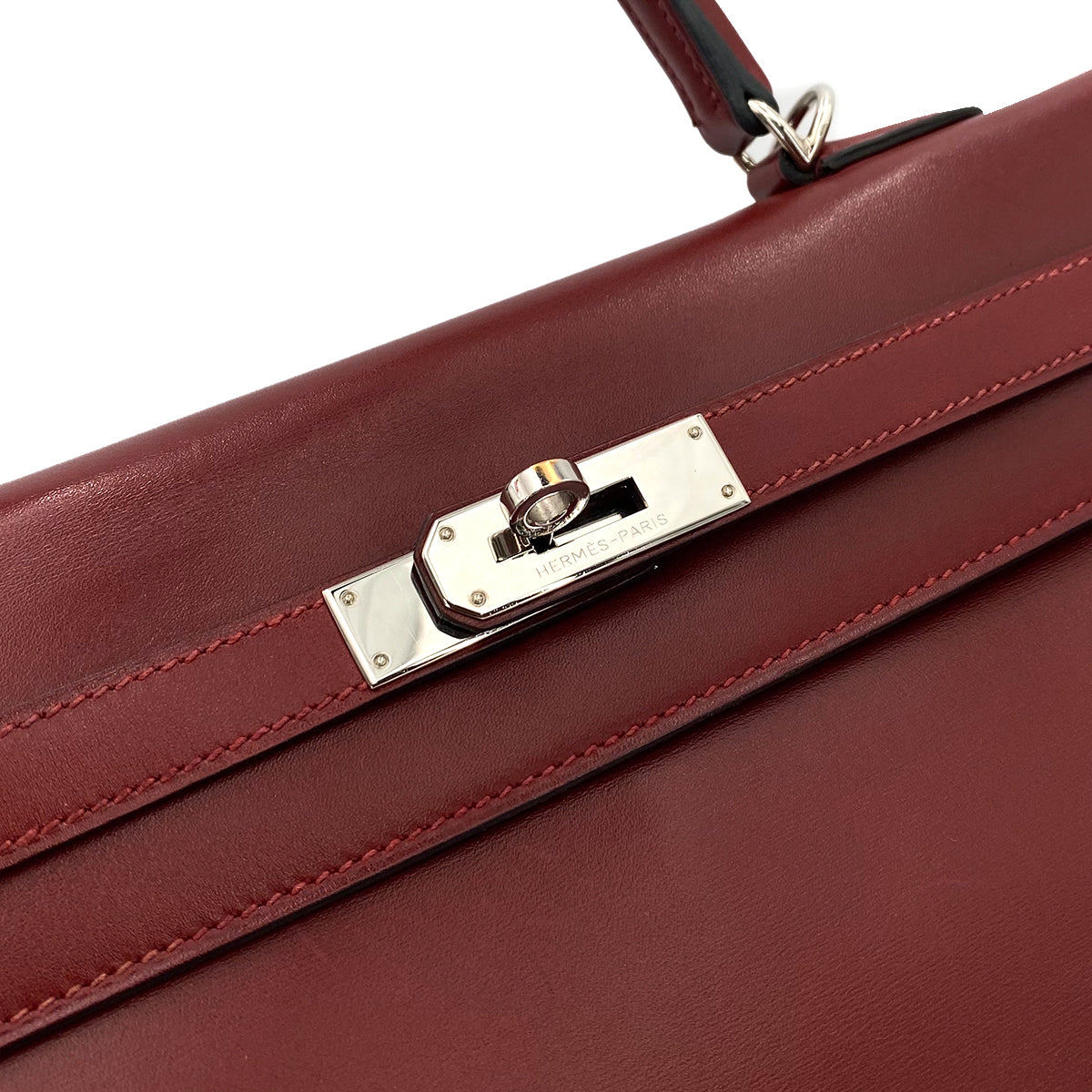 HERMES KELLY 35 RETOURNE ROUGE H BOXCALF HAND SHOULDER BAG □O 90243242
