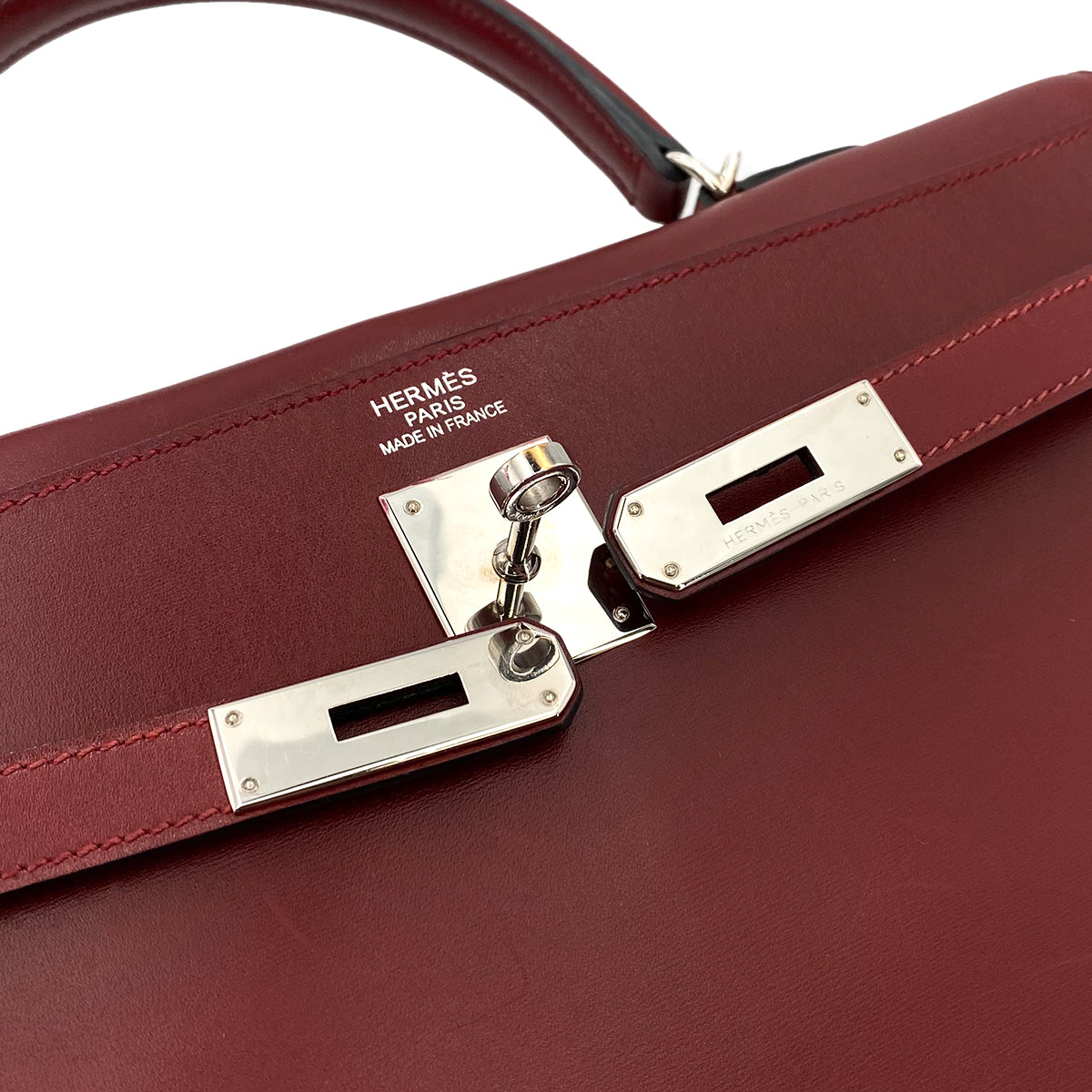 HERMES KELLY 35 RETOURNE ROUGE H BOXCALF HAND SHOULDER BAG □O 90243242