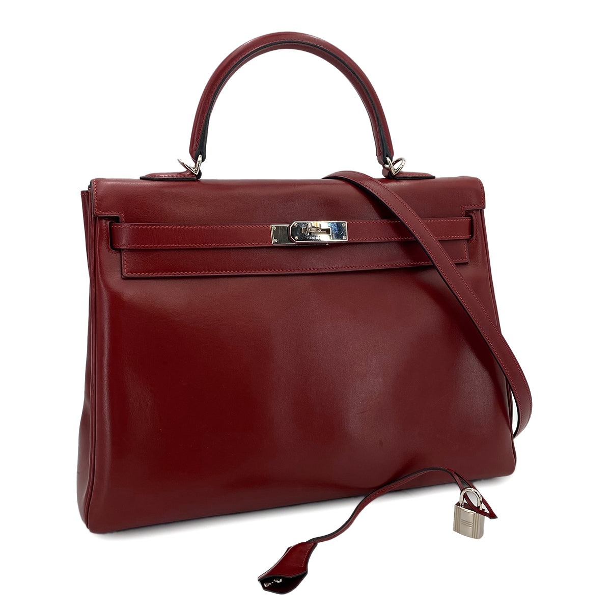 HERMES KELLY 35 RETOURNE ROUGE H BOXCALF HAND SHOULDER BAG □O 90243242