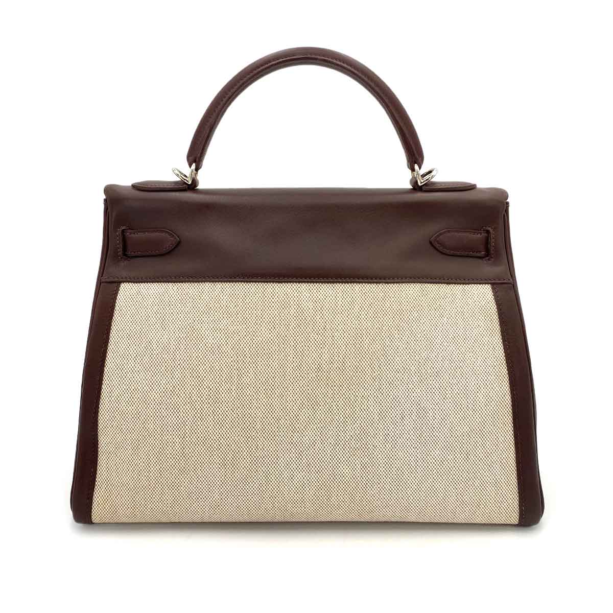 HERMES KELLY 32 CHOCOLATE TOILE SWIFT HAND SHOULDER BAG □K 90243243