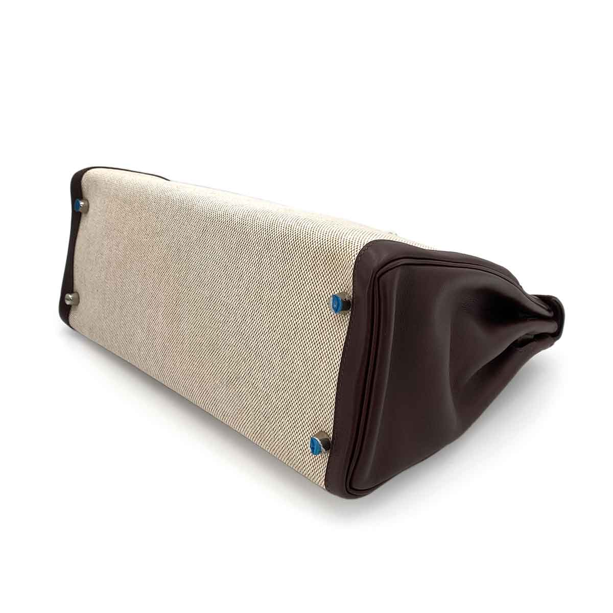 HERMES KELLY 32 CHOCOLATE TOILE SWIFT HAND SHOULDER BAG □K 90243243