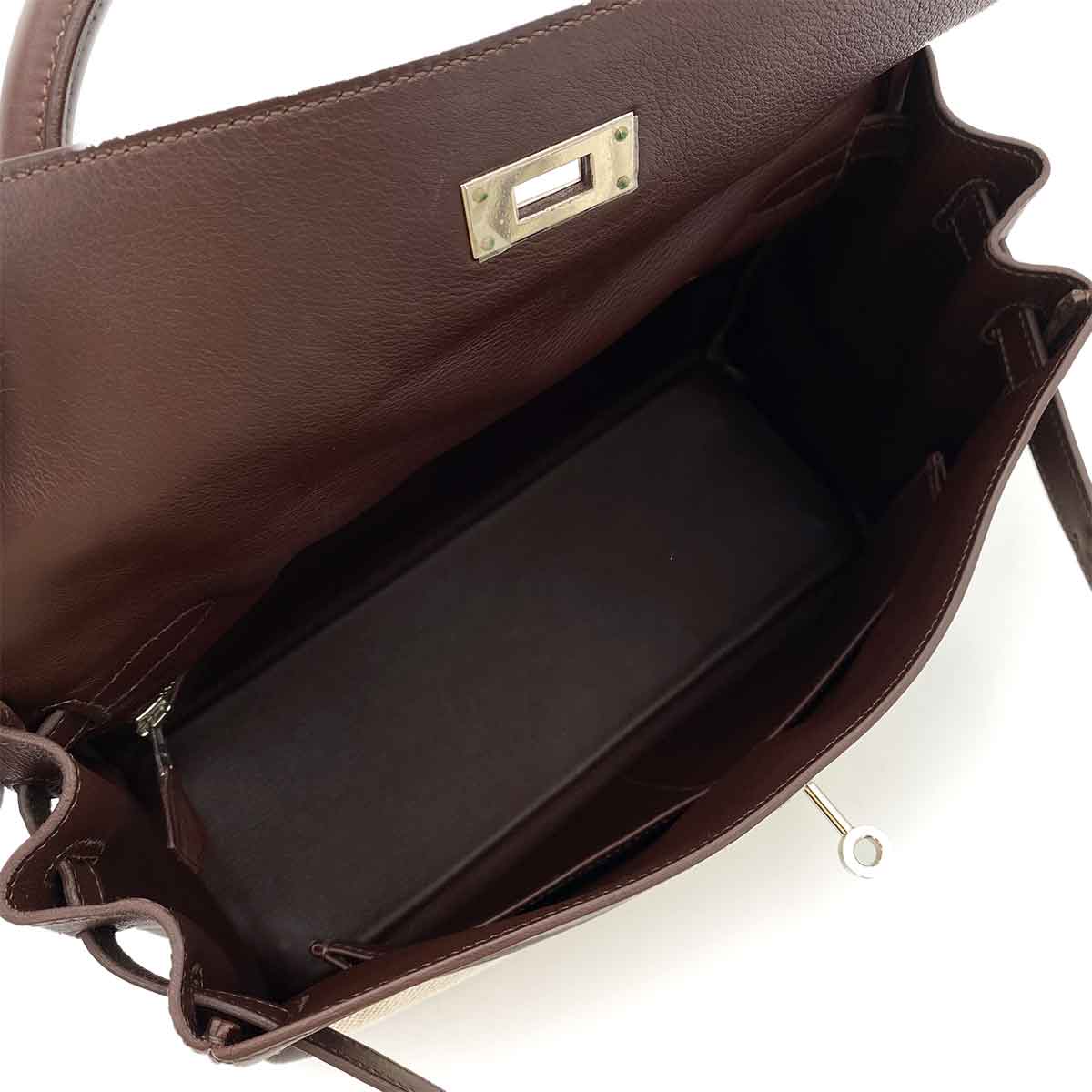 HERMES KELLY 32 CHOCOLATE TOILE SWIFT HAND SHOULDER BAG □K 90243243