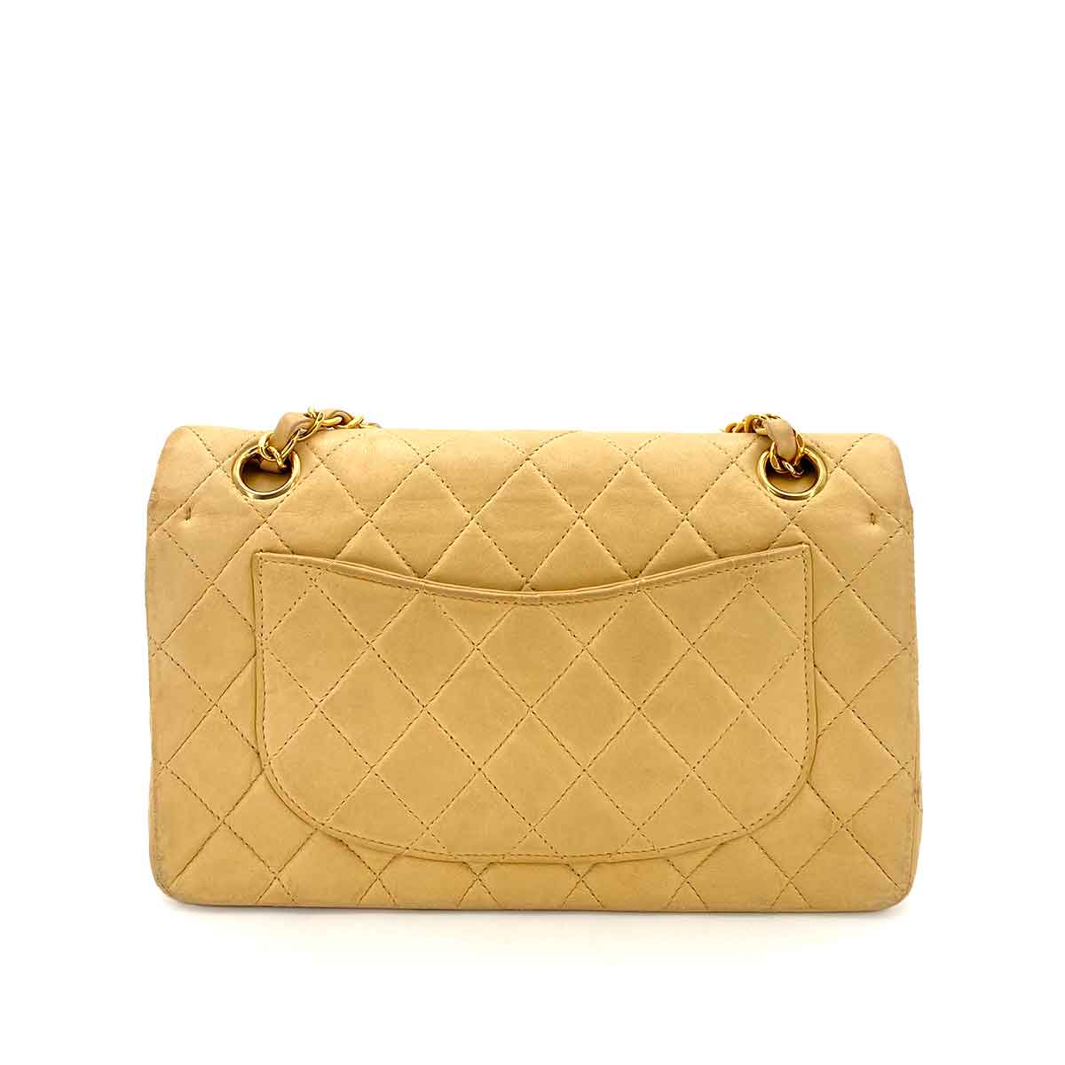CHANEL VINTAGE CLASSIC FLAP SMALL CHAIN SHOULDER BAG BEIGE LAMB SKIN 90243257