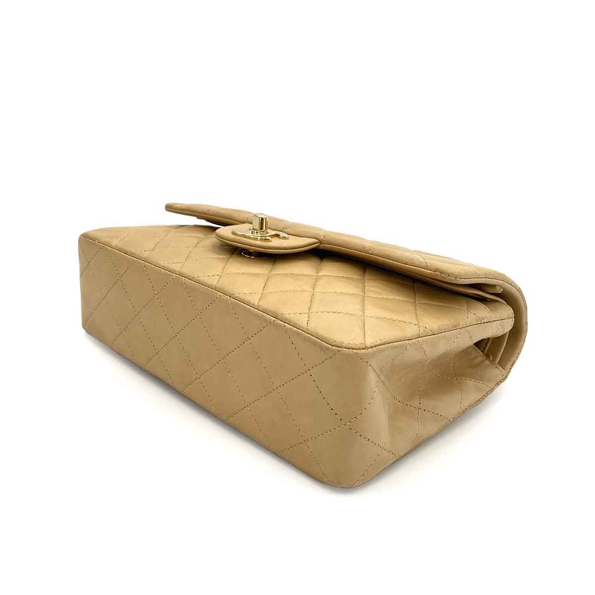CHANEL VINTAGE CLASSIC FLAP SMALL CHAIN SHOULDER BAG BEIGE LAMB SKIN 90243257