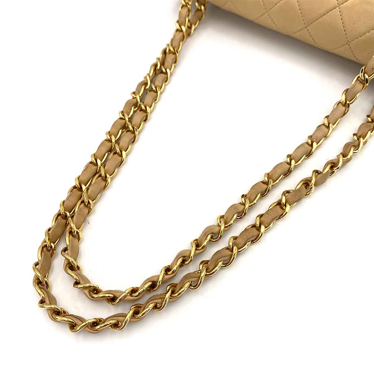 CHANEL VINTAGE CLASSIC FLAP SMALL CHAIN SHOULDER BAG BEIGE LAMB SKIN 90243257