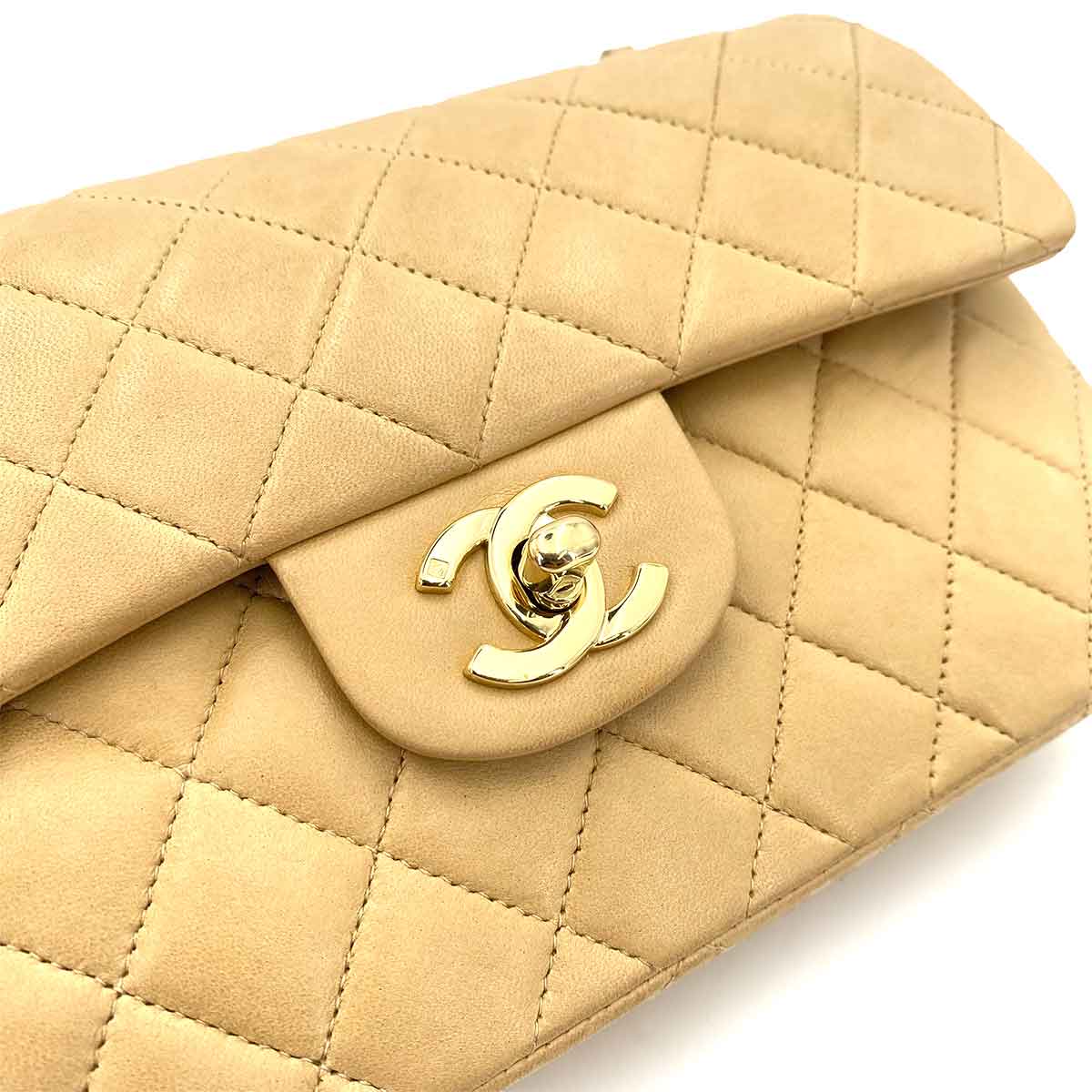 CHANEL VINTAGE CLASSIC FLAP SMALL CHAIN SHOULDER BAG BEIGE LAMB SKIN 90243257