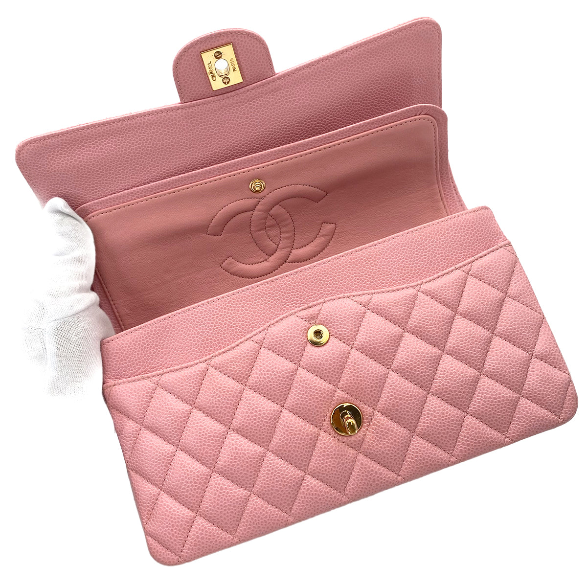 CHANEL VINTAGE CLASSIC FLAP MEDIUM CHAIN SHOULDER BAG PINK CAVIAR SKIN 90243301