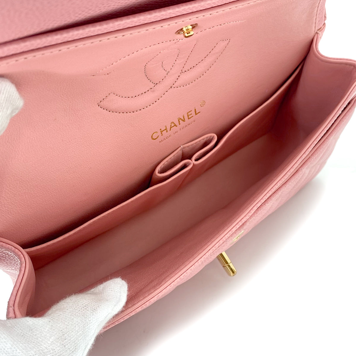 CHANEL VINTAGE CLASSIC FLAP MEDIUM CHAIN SHOULDER BAG PINK CAVIAR SKIN 90243301