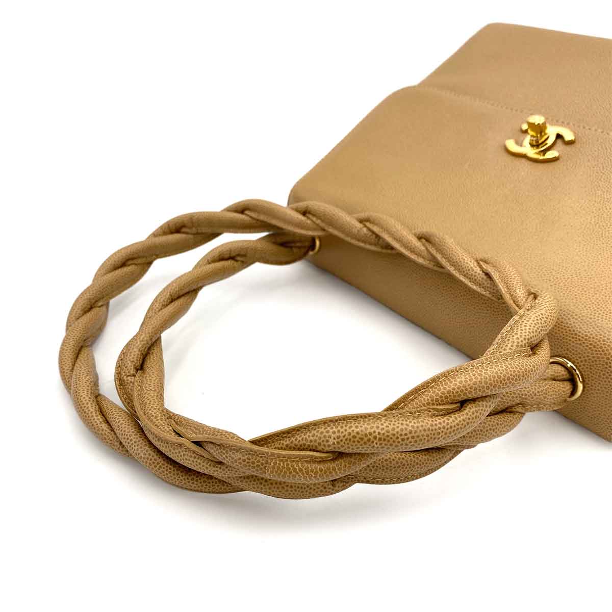 CHANEL VINTAGE TWIST SHOULDER BAG BEIGE CAVIAR SKIN 90243307